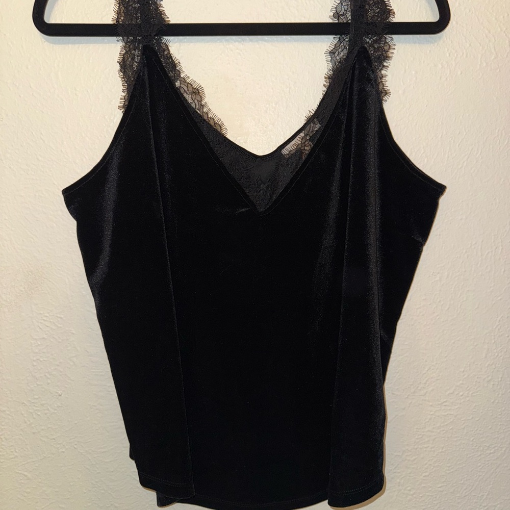 Black Velvet Camisole with Lace Trim